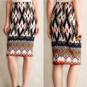 Anthropologie Maeve Global Tribal Print‎ Stretch Pencil Skirt XS Petite